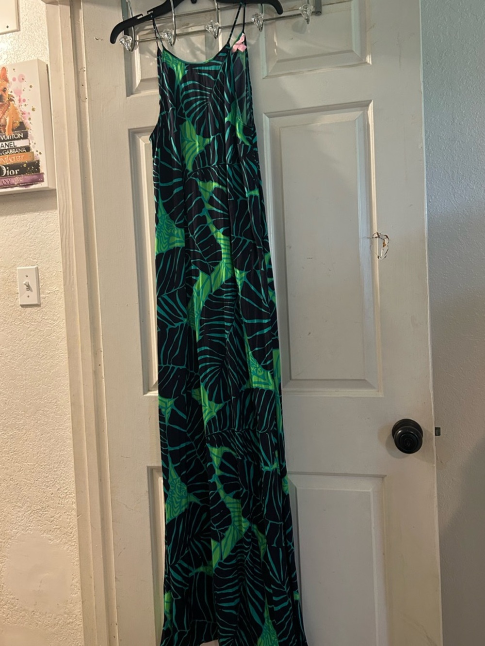 Lilly Pulitzer Green and Navy Tropical Leaf Maxi Dress